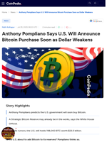 Anthony Pompliano Says U.S. Will Announce Bitcoin Purchase Soon as Dollar Weakens