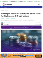 Foresight Ventures Launches $50M Fund for Stablecoin Infrastructure