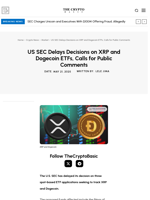 US SEC Delays Decisions on XRP and Dogecoin ETFs, Calls for Public Comments