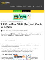 SUI, SOL, and More: $686M Token Unlock Wave Set for This Week