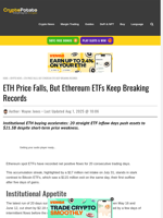 ETH Price Falls, But Ethereum ETFs Keep Breaking Records