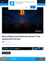 Bitcoin Mining Nears New Record: 7-D Hashrate Hits 942 EH/s