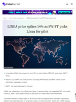 LINEA price spikes 14% as SWIFT picks Linea for pilot - CoinJournal