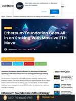 Ethereum Foundation Goes All-In on Staking With Massive ETH Move | Live Bitcoin News