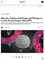 Bitcoin, Solana and Dogecoin Plunge as Circle Stock Surges After IPO - Decrypt