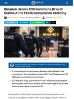 Binance Denies $1B Sanctions Breach Claims
