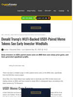 Donald Trump's WLFI-Backed USD1-Paired Meme Tokens See Early Investor Windfalls