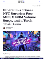 Ethereum’s 10-Year NFT Surprise: Free Mint, $140M Volume Surge, and a Torch That Burns