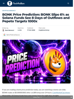 BONK Price Prediction: BONK Slips 6% as Solana Funds See 8 Days of Outflows and Pepeto Targets 1000x - TechBullion