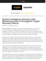 Norton Intelligence Partners with Blockchain Firm to Strengthen Crypto Recovery Efforts