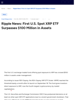 Ripple News: First U.S. Spot XRP ETF Surpasses $100 Million in Assets