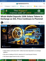 Whale Wallet Deposits 200k Solana Tokens to Exchange as SOL Price Continues to Plummet - TheNewsCrypto