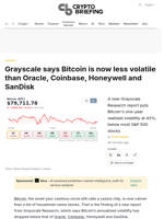Grayscale says Bitcoin is now less volatile than Oracle, Coinbase, Honeywell and SanDisk