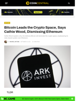 Bitcoin Leads the Crypto Space, Says Cathie Wood, Dismissing Ethereum - CoinCentral