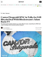 Cantor Fitzgerald SPAC in Talks for $4B Bitcoin Deal With Blockstream’s Adam Back: FT - Decrypt
