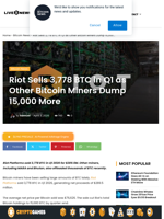 Riot Sells 3,778 BTC in Q1 as Other Bitcoin Miners Dump 15,000 More | Live Bitcoin News