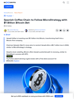 Major Spanish Coffee Chain to Invest $1 Billion in Bitcoin