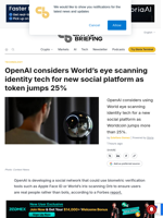 OpenAI considers World’s eye scanning identity tech for new social platform as token jumps 25%