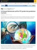US Democrats Push for FTC Investigation Into Prediction Markets