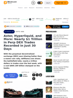 Aster, Hyperliquid, and More: Nearly $1 Trillion in Perp DEX Trades Recorded in Just 30 Days – Crypto News Bitcoin News