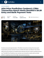 ADA Price Prediction: Cardano's 1.78M-Transaction Epoch Meets Remittix's $0.28 Entry and Bank Payment Tests - TechBullion