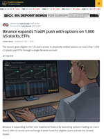 Binance Adds Options on 1,000 US Stocks and ETFs