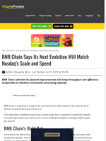 BNB Chain Says Its Next Evolution Will Match Nasdaq's Scale and Speed