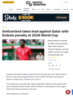 Switzerland takes lead against Qatar with Embolo penalty at 2026 World Cup