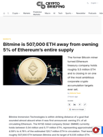 Bitmine is 507,000 ETH away from owning 5% of Ethereum's entire supply