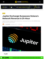 Jupiter Exchange Surpasses Solana’s Network Revenue in 24-Hour