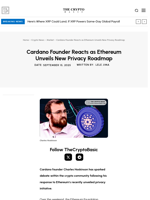 Cardano Founder Reacts as Ethereum Unveils New Privacy Roadmap