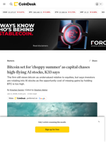 Bitcoin price news: BTC may face deeper losses as capital chases AI stocks, K33 says