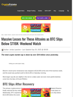 Massive Losses for These Altcoins as BTC Slips Below $116K: Weekend Watch