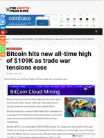 Bitcoin hits new all-time high of $109K as trade war tensions ease - The Crypto News Wire