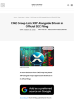 CME Group Lists XRP Alongside Bitcoin in Official SEC Filing