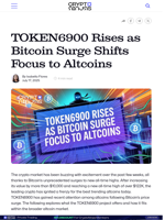 TOKEN6900 Rises as Bitcoin Surge Shifts Focus to Altcoins