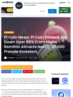 Pi Coin News: Pi Coin Holders Are Down Over 80% From Highs - Remittix Attracts Nearly 40,000 Presale Investors | Live Bitcoin News