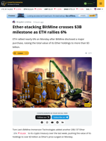 BitMine’s ETH Holdings Surpass $3B On Latest Buy