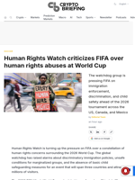 Human Rights Watch criticizes FIFA over human rights abuses at World Cup