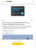 SpaceX targets record $75 billion IPO as bitcoin treasury and liquidity risks draw focus