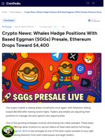 Crypto News: Whales Hedge Positions With Based Eggman ($GGs) Presale, Ethereum Drops Toward $4,400