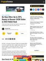 Bo Shen Offers Up to 20% Bounty to Recover $42M Stolen in 2022 Wallet Hack