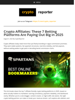 Top 7 Affiliate-Friendly Crypto Betting Platforms in 2025 | Best Payouts & Commissions
