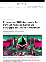 Ethereum Still Accounts for 90% of Fees as Layer 2s Struggle to Deliver Revenue - 