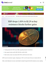 XRP drops 1.05% as resistance levels cap recovery
