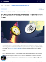3 Cheapest Cryptocurrencies To Buy Before June : Dogecoin (DOGE), Shiba Inu (SHIB) and Mutuum Finance (MUTM)