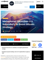 Metaplanet Launches U.S. Subsidiary to Boost Bitcoin Strategy | Live Bitcoin News
