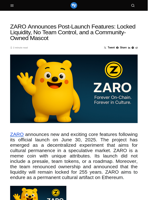 ZARO Announces Post-Launch Features: Locked Liquidity, No Team Control, and a Community-Owned Mascot - Visionary Financial