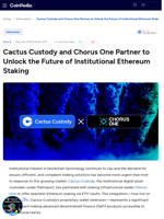 Cactus Custody and Chorus One Partner to Unlock the Future of Institutional Ethereum Staking 