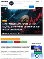 Ether News: Ether Dips Below $3,400 as Whales Snatch $1.37B in Accumulation | Live Bitcoin News